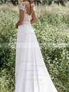 Sheath/Column Scoop Neck Chiffon Tulle Appliques Lace Sweep Train Popular Wedding Dresses #PDS00022547