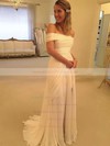 Classy Sheath/Column Chiffon Lace Watteau Train Off-the-shoulder Backless Wedding Dresses #PDS00022548