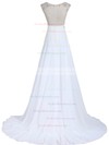 White A-line Scoop Neck Chiffon Tulle Beading Sweep Train Open Back Cheap Wedding Dresses #PDS00022549