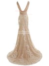 Original Trumpet/Mermaid Tulle Sweep Train Appliques Lace V-neck Backless Wedding Dresses #PDS00022550