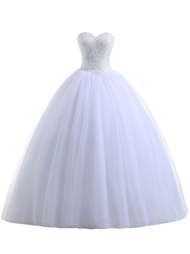 Sweetheart Tulle Floor-length Beading Lace-up Classic Ball Gown Wedding Dresses #PDS00022551