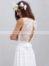 New Style V-neck Lace Chiffon Sweep Train Sashes / Ribbons White Sheath/Column Wedding Dresses #PDS00022555
