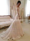 Online A-line Lace Tulle Watteau Train Appliques Lace Off-the-shoulder Long Sleeve Wedding Dress #PDS00022557
