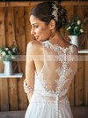Nice A-line Scoop Neck Chiffon Appliques Lace Sweep Train White Wedding Dresses #PDS00022561