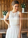 Nice A-line Scoop Neck Chiffon Appliques Lace Sweep Train White Wedding Dresses #PDS00022561