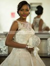 A-line Scoop Neck Tulle with Appliques Lace Sweep Train Beautiful Wedding Dresses #PDS00022564