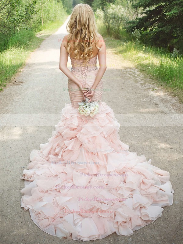 Trumpet/Mermaid Sweetheart Organza Cascading Ruffles Court Train Unique Wedding Dress #PDS00022566