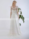 Affordable A-line Scoop Neck Tulle Chiffon Appliques Lace Sweep Train 1/2 Sleeve Wedding Dresses #PDS00022567