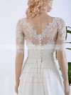 Affordable A-line Scoop Neck Tulle Chiffon Appliques Lace Sweep Train 1/2 Sleeve Wedding Dresses #PDS00022567