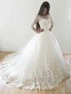 Best Princess Scoop Neck Tulle Appliques Lace Court Train 3/4 Sleeve Wedding Dresses #PDS00022569