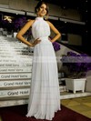 Casual A-line Chiffon Floor-length Ruffles Open Back High Neck Wedding Dresses #PDS00022572