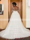 Backless A-line Scoop Neck Tulle Appliques Lace Long Sleeve Classy Asymmetrical Wedding Dress #PDS00022574