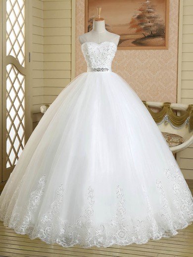 Wholesale Sweetheart Tulle Floor-length Sashes / Ribbons White Ball Gown Wedding Dresses #PDS00022578