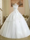Inexpensive Strapless Tulle Floor-length Appliques Lace White Ball Gown Wedding Dresses #PDS00022583