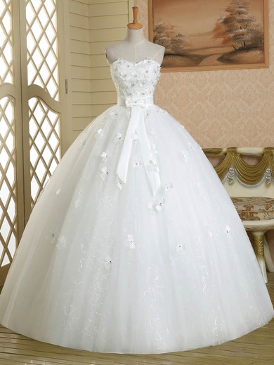 Ball Gown Sweetheart Tulle Sashes / Ribbons Floor-length White Promotion Wedding Dresses #PDS00022584