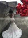 Boutique Scoop Neck Tulle Court Train Appliques Lace Trumpet/Mermaid Long Sleeve Wedding Dress #PDS00022585