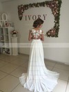Fabulous A-line Scoop Neck Chiffon Tulle Appliques Lace Sweep Train Short Sleeve Wedding Dress #PDS00022588