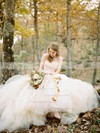 Discounted A-line Scoop Neck Tulle with Appliques Lace Sweep Train Wedding Dresses #PDS00022592