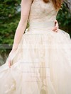 Discounted A-line Scoop Neck Tulle with Appliques Lace Sweep Train Wedding Dresses #PDS00022592