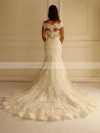 V-neck Lace Tulle Court Train Appliques Lace Graceful Trumpet/Mermaid Wedding Dresses #PDS00022596