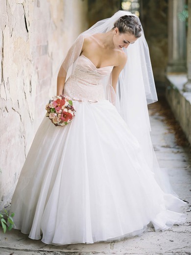 New Style A-line Sweetheart Tulle with Bow Sweep Train Wedding Dresses #PDS00022600