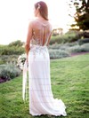 Perfect A-line V-neck Chiffon with Beading Sweep Train Wedding Dresses #PDS00022608