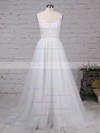 Modern Backless A-line Scoop Neck Tulle Appliques Lace Watteau Train Wedding Dresses #PDS00022609