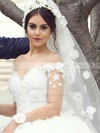 Ball Gown Scoop Neck Tulle Beading Sweep Train Long Sleeve Famous Wedding Dresses #PDS00022611