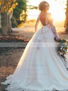 Ball Gown Scoop Neck Tulle Appliques Lace Sweep Train Long Sleeve Backless Online Wedding Dresses #PDS00022612