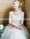 A-line Off-the-shoulder Tulle with Lace Floor-length 1/2 Sleeve Classy Wedding Dresses #PDS00022615