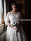 A-line Scoop Neck Lace Ruffles Tea-length 3/4 Sleeve Affordable Wedding Dresses #PDS00022616