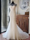 Trumpet/Mermaid Scoop Neck Tulle Beading Chapel Train Long Sleeve Original Wedding Dresses #PDS00022618