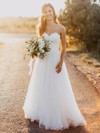 Elegant A-line Sweetheart Tulle with Sashes / Ribbons Floor-length Wedding Dresses #PDS00022620