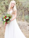 Beautiful A-line Scoop Neck Tulle with Appliques Lace Sweep Train Wedding Dresses #PDS00022621