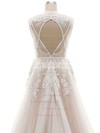 A-line V-neck Tulle Appliques Lace Court Train Open Back Custom Wedding Dresses #PDS00022624
