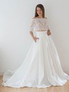 Unique Two Piece A-line Off-the-shoulder Lace Taffeta Appliques Lace Court Train 1/2 Sleeve Wedding Dresses #PDS00022626