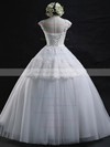 Graceful Ball Gown Scoop Neck Tulle Appliques Lace Floor-length Wedding Dresses #PDS00022629