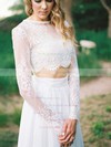 A-line Scoop Neck Chiffon Tulle Appliques Lace Sweep Train Long Sleeve Two Piece Different Wedding Dresses #PDS00022631
