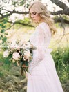 A-line Scoop Neck Chiffon Tulle Appliques Lace Sweep Train Long Sleeve Two Piece Different Wedding Dresses #PDS00022631