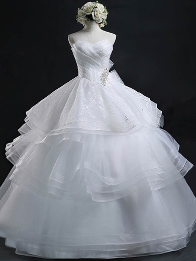 Wholesale Ball Gown Sweetheart Organza Appliques Lace Floor-length Wedding Dresses #PDS00022632
