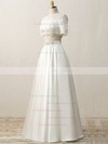 Custom Two Piece A-line Off-the-shoulder Satin Beading Floor-length Short Sleeve Wedding Dresses #PDS00022634