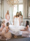 Exclusive A-line Sweetheart Tulle Cascading Ruffles Sweep Train Wedding Dresses #PDS00022636