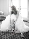 Exclusive A-line Sweetheart Tulle Cascading Ruffles Sweep Train Wedding Dresses #PDS00022636