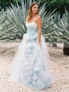 A-line Strapless Tulle with Ruffles Sweep Train Backless Fashion Wedding Dresses #PDS00022637
