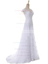 A-line V-neck Cap Straps Tulle Appliques Lace Sweep Train Discounted Wedding Dresses #PDS00022641