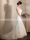Trumpet/Mermaid Scoop Neck Cap Straps Tulle Beading Sweep Train Elegant Wedding Dresses #PDS00022643