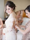 Sheath/Column Scoop Neck Tulle Appliques Lace Court Train Long Sleeve Modest Wedding Dresses #PDS00022644