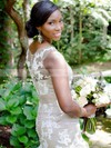 Graceful Trumpet/Mermaid Scoop Neck Tulle Appliques Lace Court Train Wedding Dresses #PDS00022653