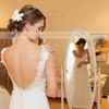 Sheath/Column V-neck Tulle Appliques Lace Sweep Train Backless Classy Wedding Dresses #PDS00022654