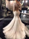 Trumpet/Mermaid Scoop Neck Tulle Appliques Lace Court Train Long Sleeve Sexy Wedding Dresses #PDS00022656